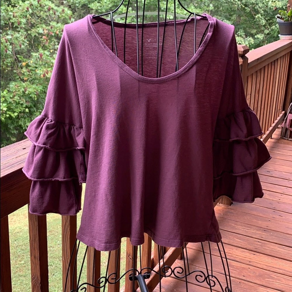 American Eagle Crop Top with Ruffle Sleeve